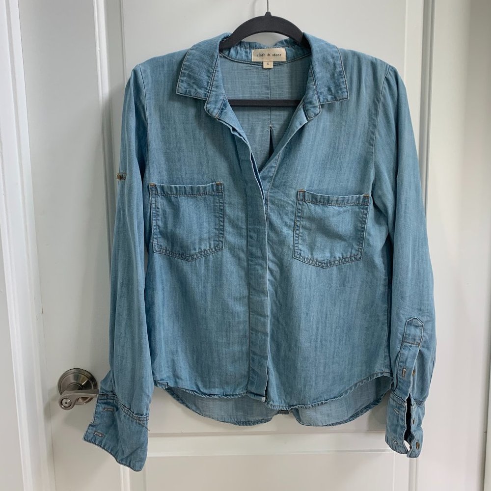 Cloth & Stone Denim Shirttail Button-Down Top, Sz S
